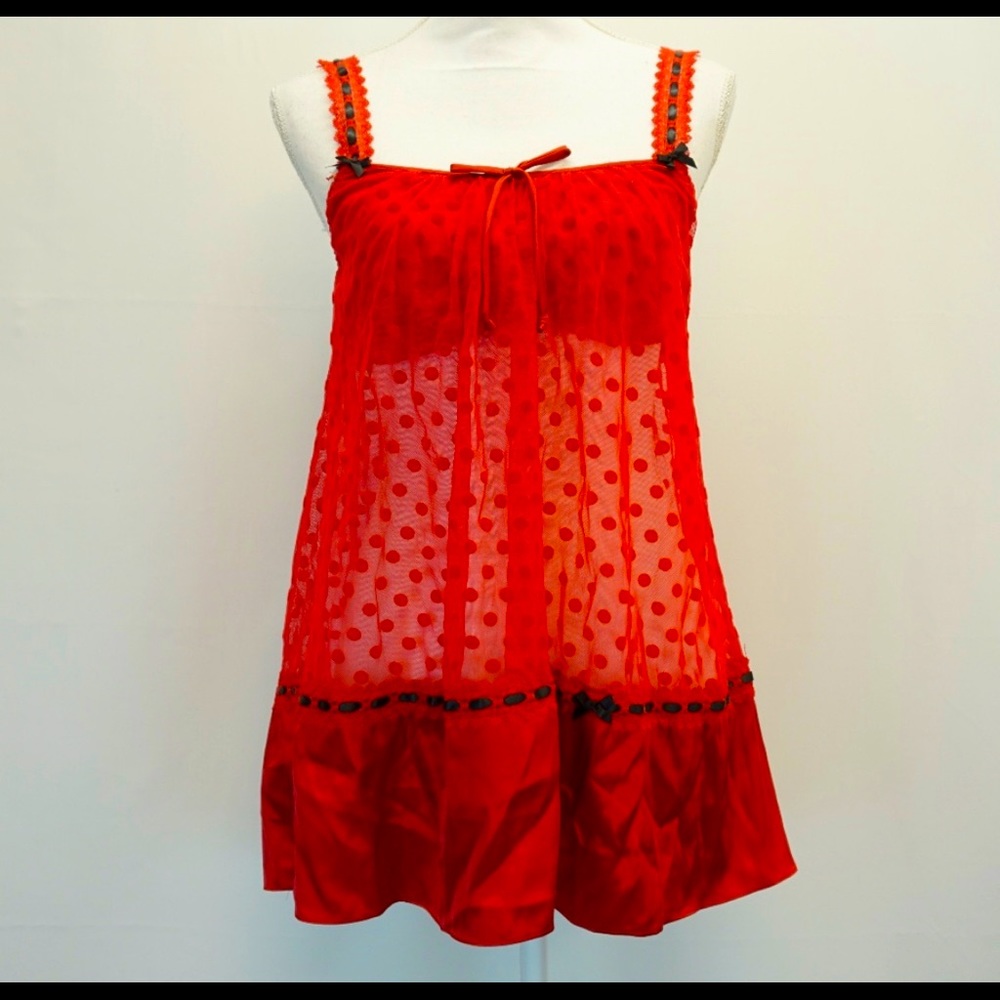SOLD OUT: Lines Donatella flirty red polka dot babydoll and thong Size S